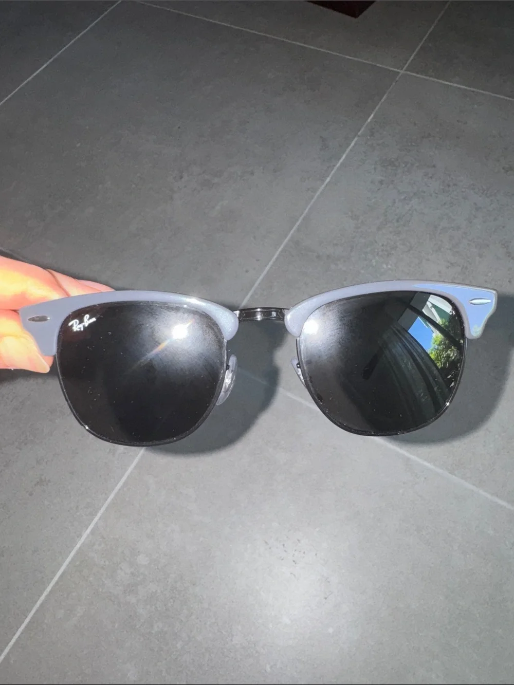 Ray-Ban Clubmaster Sunglasses in Light Gray with Black Lenses